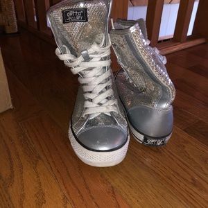 Silver sequin high tops